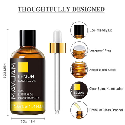 MAYJAM Zitronenöl 30ml – Premium ätherisches Zitronenöl mit Glaspipette für Aromatherapie-Diffuser, Kerzen- und Seifenherstellung