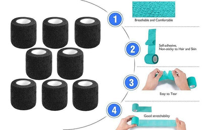 CIYAGPOOU Selbstklebende Bandage, 5 cm x 4,5 m, schwarz, 8er-Pack – Atmungsaktive elastische Kohäsivbinde für Sport und Erste Hilfe