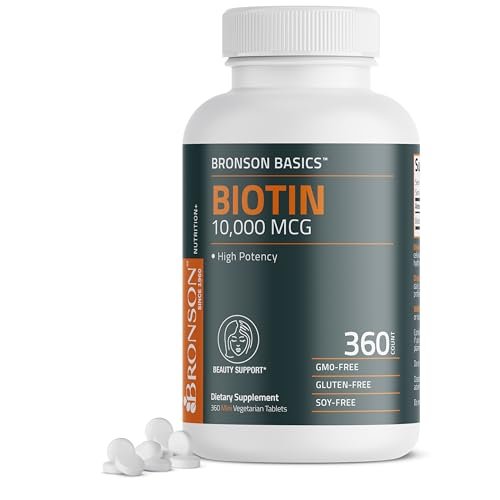 Bronson Biotin 10.000 mcg – Unterstützt gesundes Haar, Haut und Nägel – Vegetarisch, Nicht-GVO, 360 Tabletten