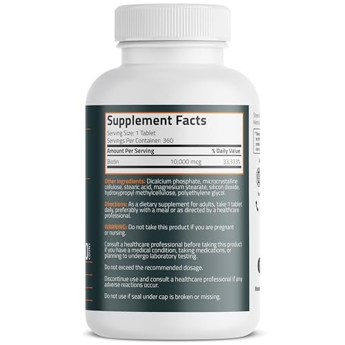 Bronson Biotin 10.000 mcg – Unterstützt gesundes Haar, Haut und Nägel – Vegetarisch, Nicht-GVO, 360 Tabletten