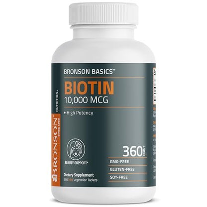 Bronson Biotin 10.000 mcg – Unterstützt gesundes Haar, Haut und Nägel – Vegetarisch, Nicht-GVO, 360 Tabletten