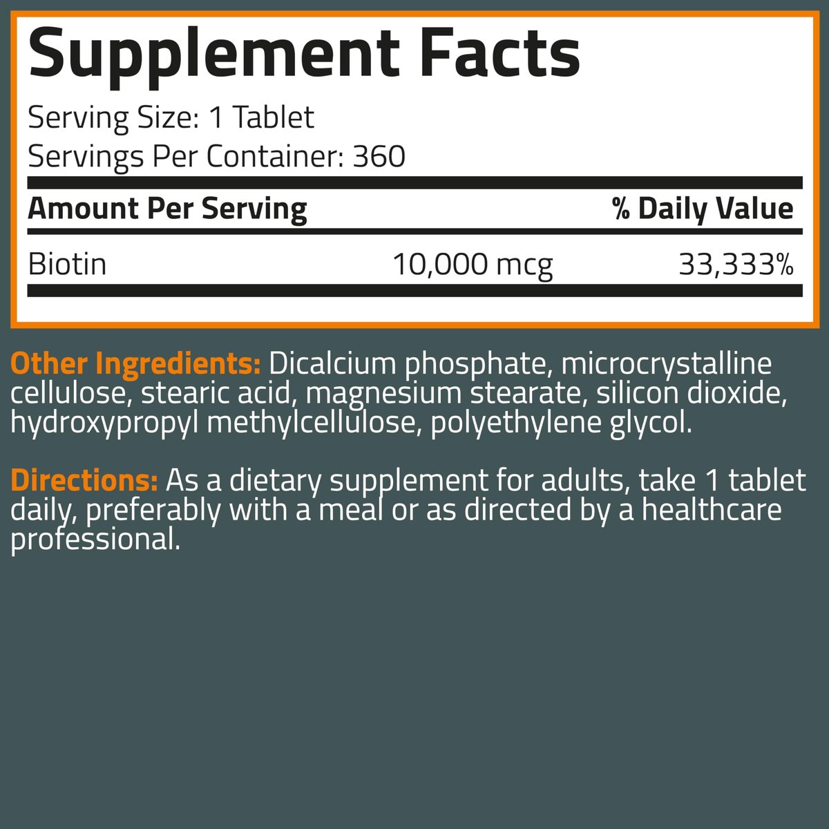 Bronson Biotin 10.000 mcg – Unterstützt gesundes Haar, Haut und Nägel – Vegetarisch, Nicht-GVO, 360 Tabletten