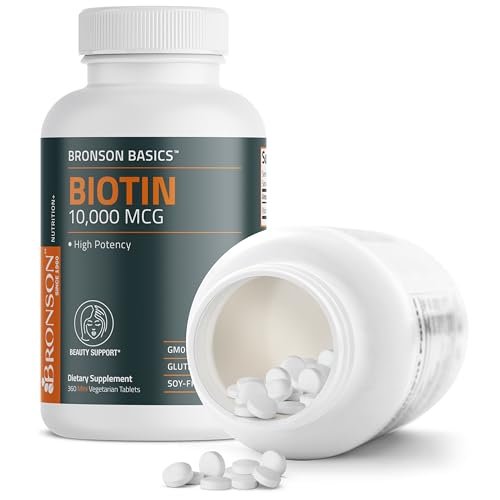 Bronson Biotin 10.000 mcg – Unterstützt gesundes Haar, Haut und Nägel – Vegetarisch, Nicht-GVO, 360 Tabletten
