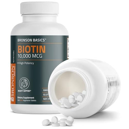 Bronson Biotin 10.000 mcg – Unterstützt gesundes Haar, Haut und Nägel – Vegetarisch, Nicht-GVO, 360 Tabletten