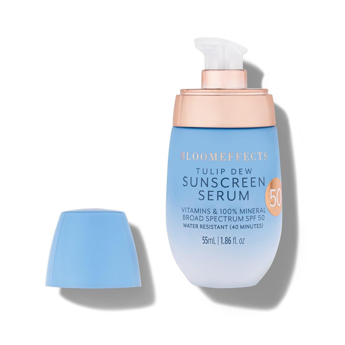 Bloomeffects Tulip Dew Sonnenschutz Serum mit mineralischem Breitband-LSF 50, wasserbeständig bis 40 Minuten, tierversuchsfreie Clean Beauty, 55 ml
