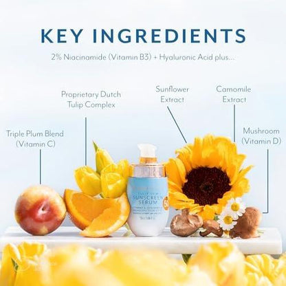 Bloomeffects Tulip Dew Sonnenschutz Serum mit mineralischem Breitband-LSF 50, wasserbeständig bis 40 Minuten, tierversuchsfreie Clean Beauty, 55 ml