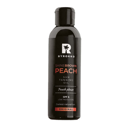 BYROKKO Shine Brown Premium Bräunungsbeschleuniger Pfirsichöl 150 ml – Natürlicher Bräunungsbeschleuniger für Sonnenbank & Outdoor-Sonne