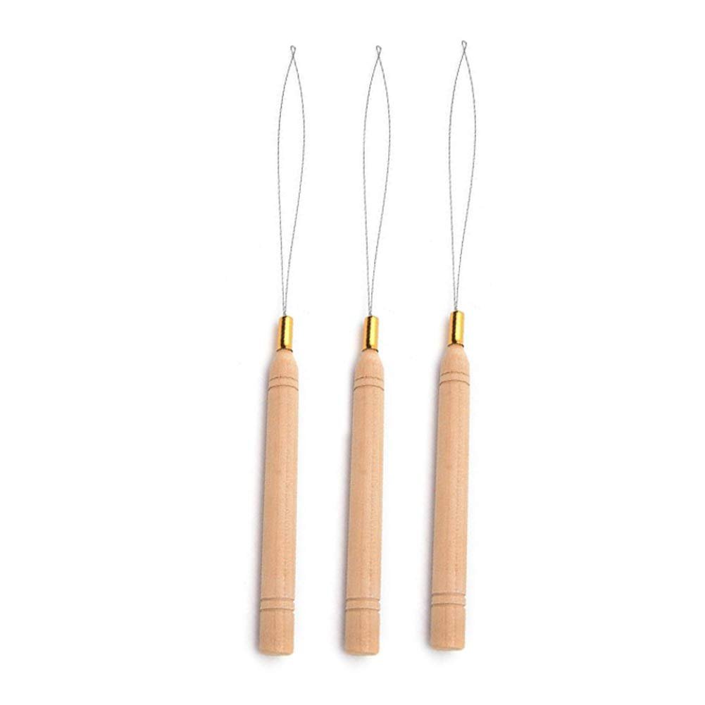 BlingKingdom 3-teiliges Haarverlängerungs-Nadel-Einfädler-Set aus Holz und Edelstahl