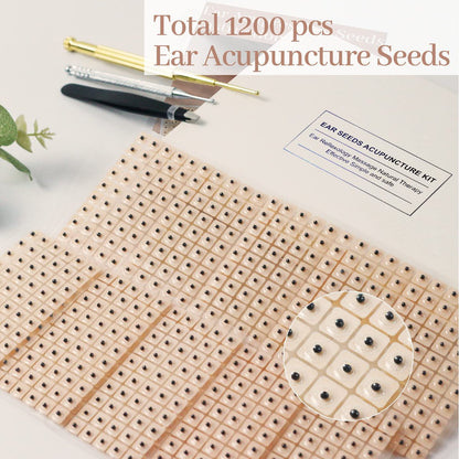 1200-teiliges Ohrsamen-Akupunktur-Set – Aurikuläre Aufkleber mit Akupunkturstift, Ohrkarte und Pinzette