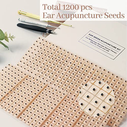 1200-teiliges Ohrsamen-Akupunktur-Set – Aurikuläre Aufkleber mit Akupunkturstift, Ohrkarte und Pinzette