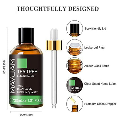 Tea Tree Öl, MAYJAM Reines ätherisches Öl für Diffuser, 30 ml – Ideal für Zuhause & Büro