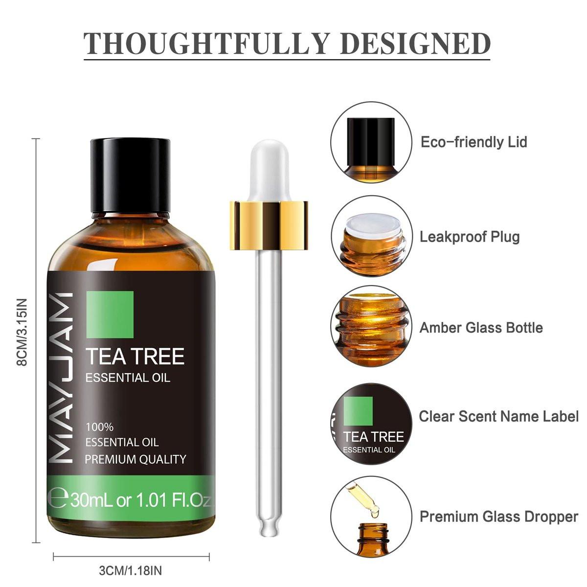 Tea Tree Öl, MAYJAM Reines ätherisches Öl für Diffuser, 30 ml – Ideal für Zuhause & Büro
