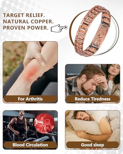Feraco Kupferarmband für Männer – Magnetarmband aus 99,99 % reinem Kupfer mit Adler-Motiv und verstellbarem Größenwerkzeug