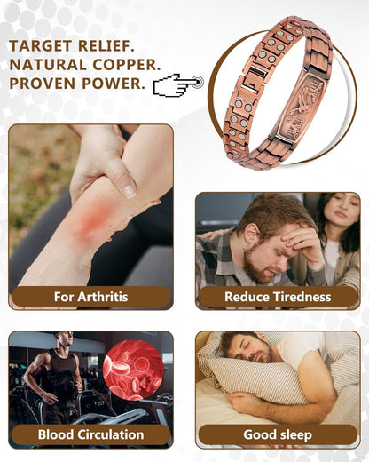 Feraco Kupferarmband für Männer – Magnetarmband aus 99,99 % reinem Kupfer mit Adler-Motiv und verstellbarem Größenwerkzeug