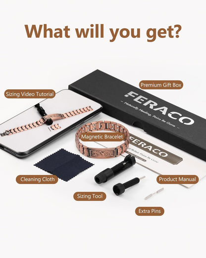 Feraco Kupferarmband für Männer – Magnetarmband aus 99,99 % reinem Kupfer mit Adler-Motiv und verstellbarem Größenwerkzeug