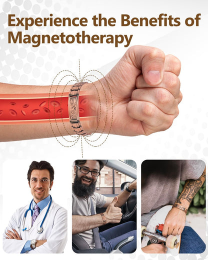 Feraco Kupferarmband für Männer – Magnetarmband aus 99,99 % reinem Kupfer mit Adler-Motiv und verstellbarem Größenwerkzeug