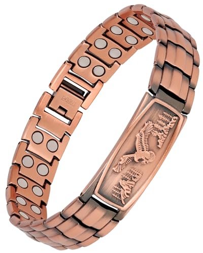Feraco Kupferarmband für Männer – Magnetarmband aus 99,99 % reinem Kupfer mit Adler-Motiv und verstellbarem Größenwerkzeug
