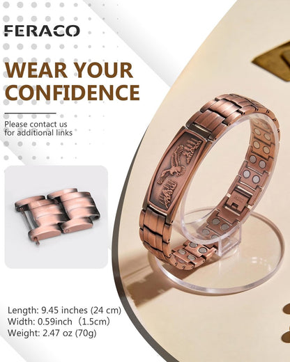 Feraco Kupferarmband für Männer – Magnetarmband aus 99,99 % reinem Kupfer mit Adler-Motiv und verstellbarem Größenwerkzeug