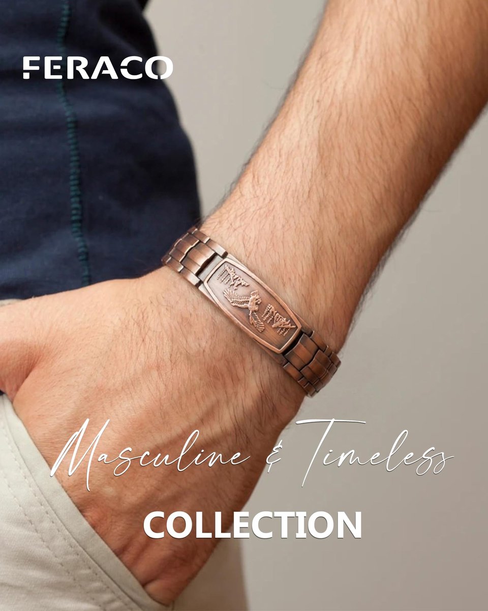 Feraco Kupferarmband für Männer – Magnetarmband aus 99,99 % reinem Kupfer mit Adler-Motiv und verstellbarem Größenwerkzeug