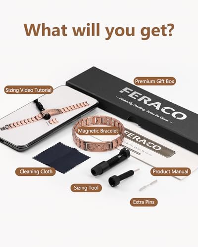 Feraco Kupferarmband für Männer – Magnetarmband aus 99,99 % reinem Kupfer mit Adler-Motiv und verstellbarem Größenwerkzeug