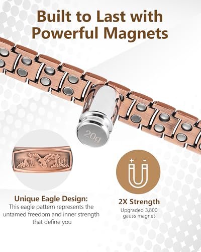 Feraco Kupferarmband für Männer – Magnetarmband aus 99,99 % reinem Kupfer mit Adler-Motiv und verstellbarem Größenwerkzeug