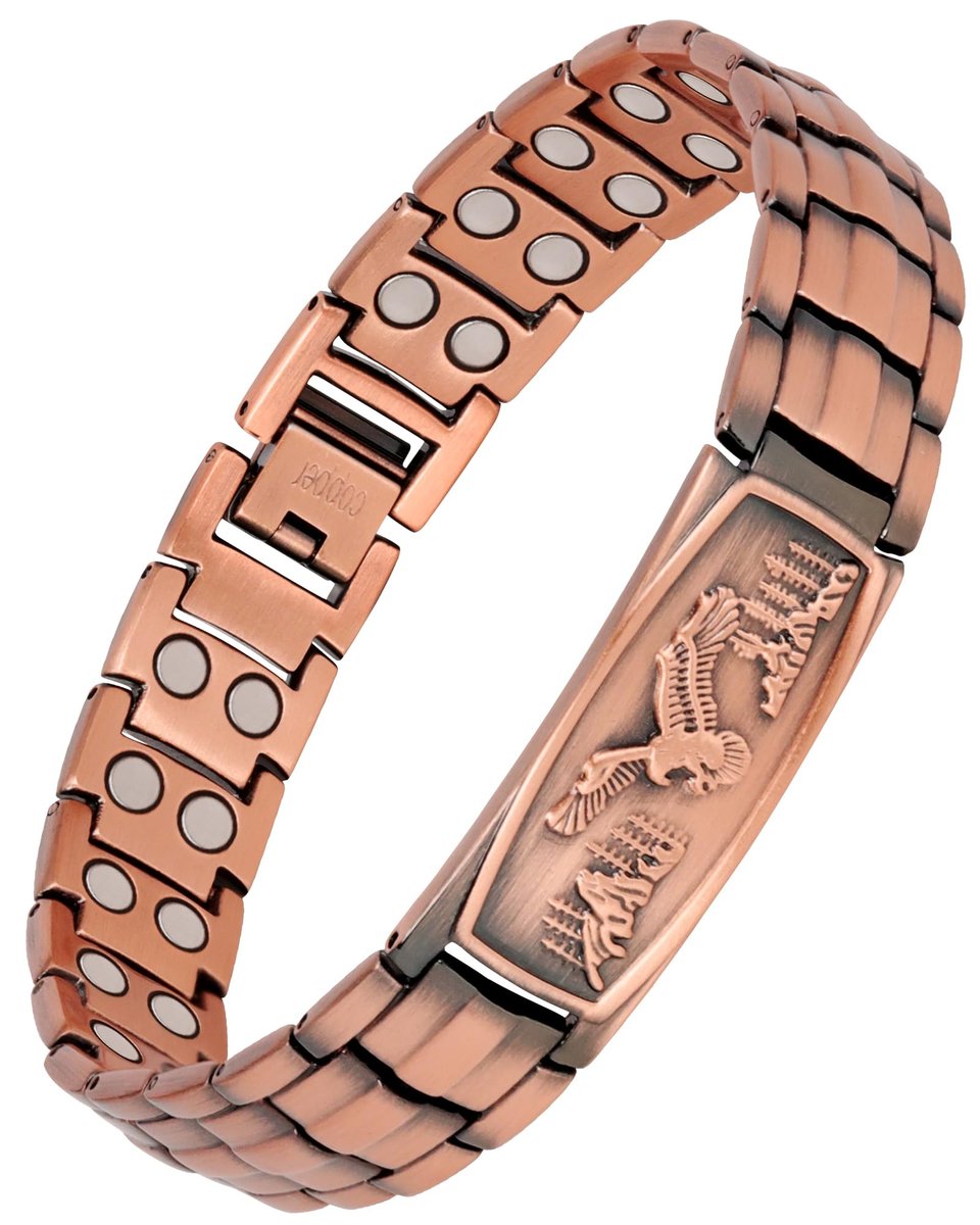 Feraco Kupferarmband für Männer – Magnetarmband aus 99,99 % reinem Kupfer mit Adler-Motiv und verstellbarem Größenwerkzeug