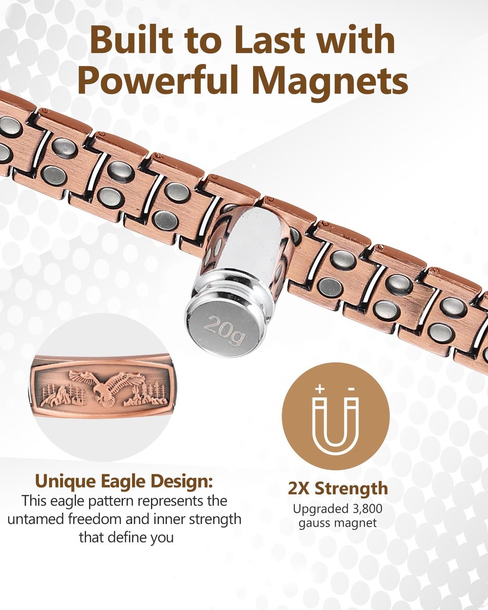 Feraco Kupferarmband für Männer – Magnetarmband aus 99,99 % reinem Kupfer mit Adler-Motiv und verstellbarem Größenwerkzeug