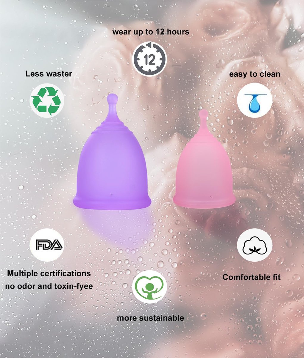 Ginalaia Menstruationstassen mit zusammenklappbarem Aufbewahrungsbecher, auslaufsicheres Design aus medizinischem Silikon, wiederverwendbar, Tampon- und Bindenalternative, für leichte und starke Tage, groß+klein