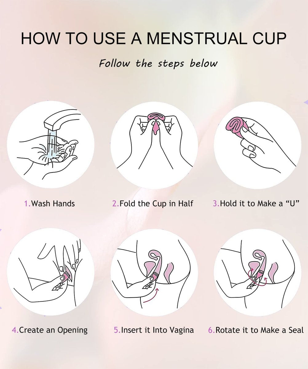 Ginalaia Menstruationstassen mit zusammenklappbarem Aufbewahrungsbecher, auslaufsicheres Design aus medizinischem Silikon, wiederverwendbar, Tampon- und Bindenalternative, für leichte und starke Tage, groß+klein