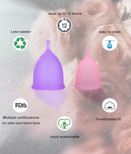 Ginalaia Menstruationstassen mit zusammenklappbarem Aufbewahrungsbecher, auslaufsicheres Design aus medizinischem Silikon, wiederverwendbar, Tampon- und Bindenalternative, für leichte und starke Tage, groß+klein