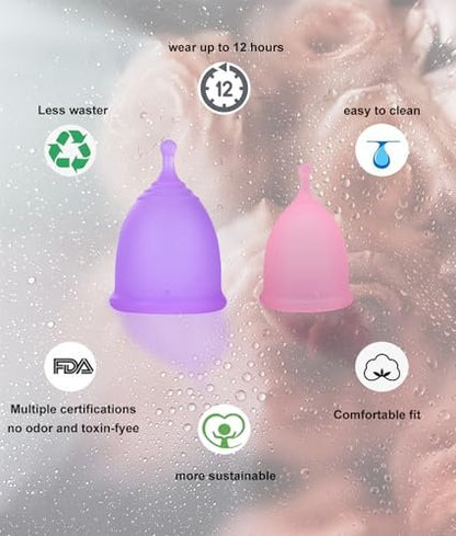 Ginalaia Menstruationstassen mit zusammenklappbarem Aufbewahrungsbecher, auslaufsicheres Design aus medizinischem Silikon, wiederverwendbar, Tampon- und Bindenalternative, für leichte und starke Tage, groß+klein