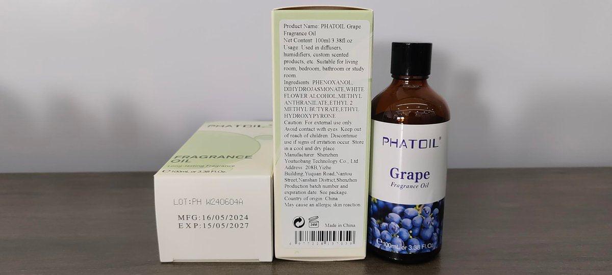 PHATOIL Trauben Duftöl 100ml – Aromatherapie Öl für Diffuser, Yoga, Hautpflege, DIY Kerzen & Seifen