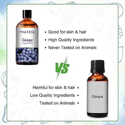 PHATOIL Trauben Duftöl 100ml – Aromatherapie Öl für Diffuser, Yoga, Hautpflege, DIY Kerzen & Seifen