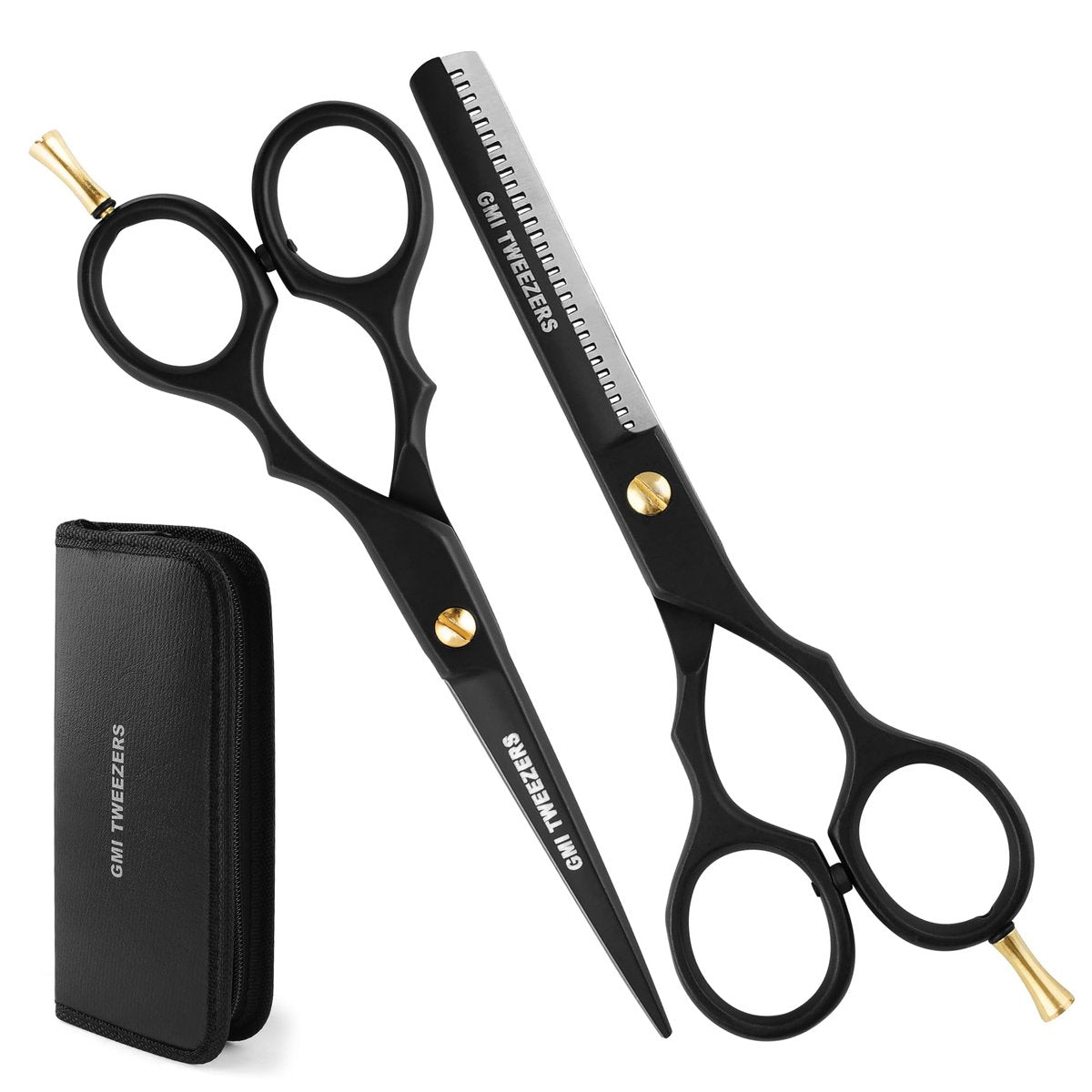 GMI-TWEEZERS™ Haarschneideschere für Profis und Haushalt – Professionelle Barberschere – Haarschere für Männer und Frauen – Effilierschere Set – 2er-Pack (Schwarz)