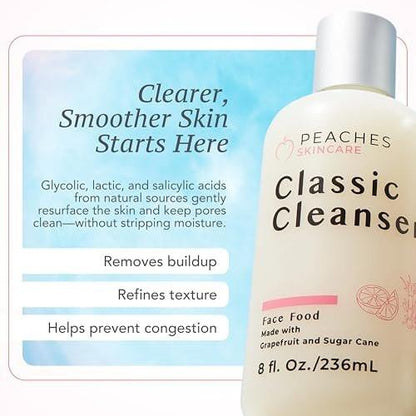 Peaches Skincare Feuchtigkeitsspendender Gesichtsreiniger – Veganer Waschschaum mit Grapefruit, Zuckerrohr und Gotu Kola – Sanft exfolierende tägliche Formel für alle Hauttypen – Klassischer Reiniger – 236 ml