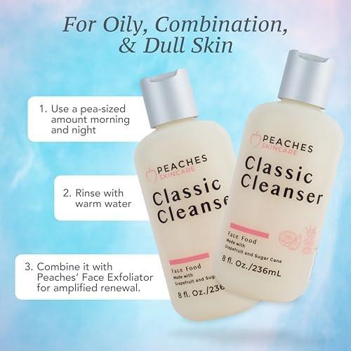 Peaches Skincare Feuchtigkeitsspendender Gesichtsreiniger – Veganer Waschschaum mit Grapefruit, Zuckerrohr und Gotu Kola – Sanft exfolierende tägliche Formel für alle Hauttypen – Klassischer Reiniger – 236 ml