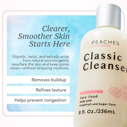 Peaches Skincare Feuchtigkeitsspendender Gesichtsreiniger – Veganer Waschschaum mit Grapefruit, Zuckerrohr und Gotu Kola – Sanft exfolierende tägliche Formel für alle Hauttypen – Klassischer Reiniger – 236 ml
