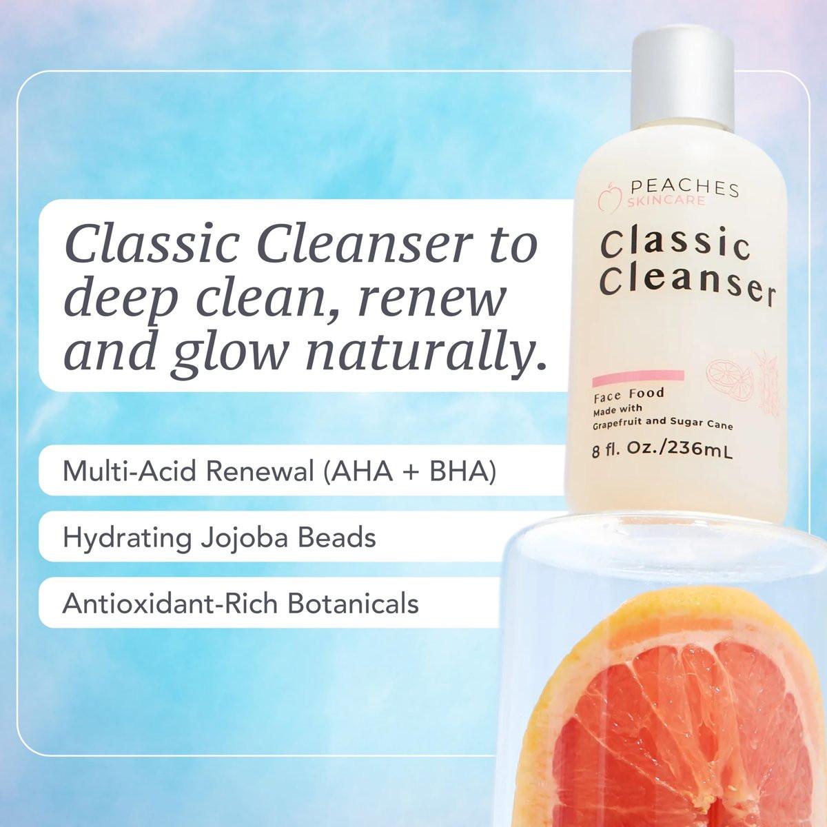 Peaches Skincare Feuchtigkeitsspendender Gesichtsreiniger – Veganer Waschschaum mit Grapefruit, Zuckerrohr und Gotu Kola – Sanft exfolierende tägliche Formel für alle Hauttypen – Klassischer Reiniger – 236 ml
