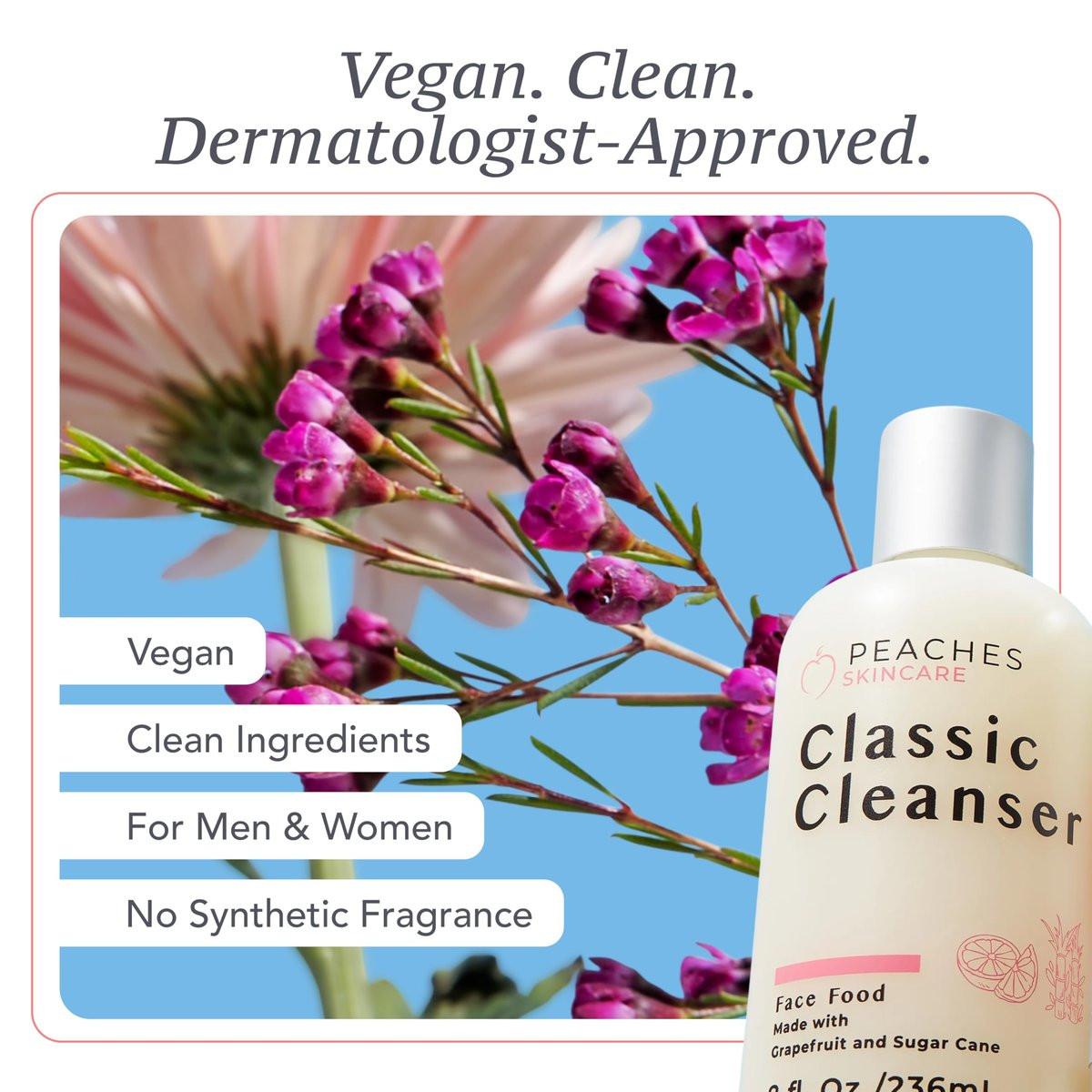 Peaches Skincare Feuchtigkeitsspendender Gesichtsreiniger – Veganer Waschschaum mit Grapefruit, Zuckerrohr und Gotu Kola – Sanft exfolierende tägliche Formel für alle Hauttypen – Klassischer Reiniger – 236 ml