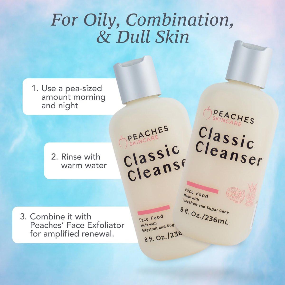 Peaches Skincare Feuchtigkeitsspendender Gesichtsreiniger – Veganer Waschschaum mit Grapefruit, Zuckerrohr und Gotu Kola – Sanft exfolierende tägliche Formel für alle Hauttypen – Klassischer Reiniger – 236 ml