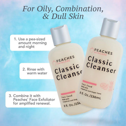 Peaches Skincare Feuchtigkeitsspendender Gesichtsreiniger – Veganer Waschschaum mit Grapefruit, Zuckerrohr und Gotu Kola – Sanft exfolierende tägliche Formel für alle Hauttypen – Klassischer Reiniger – 236 ml