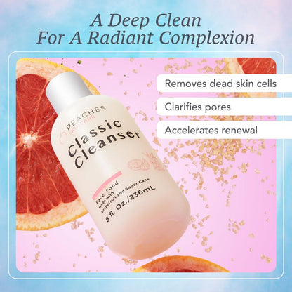 Peaches Skincare Feuchtigkeitsspendender Gesichtsreiniger – Veganer Waschschaum mit Grapefruit, Zuckerrohr und Gotu Kola – Sanft exfolierende tägliche Formel für alle Hauttypen – Klassischer Reiniger – 236 ml