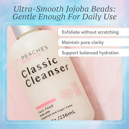 Peaches Skincare Feuchtigkeitsspendender Gesichtsreiniger – Veganer Waschschaum mit Grapefruit, Zuckerrohr und Gotu Kola – Sanft exfolierende tägliche Formel für alle Hauttypen – Klassischer Reiniger – 236 ml