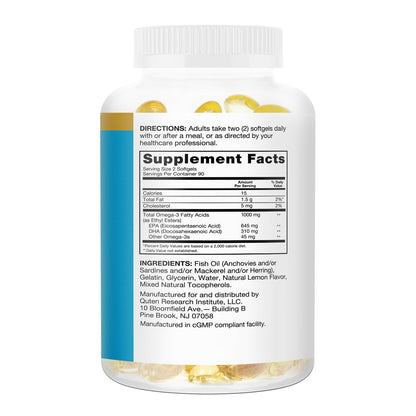 Qunol Omega-3 Fischöl Mini Weichkapseln, 1000 mg EPA + DHA, hochreine Nahrungsergänzung, Herzunterstützung, Zitronengeschmack, leicht zu schlucken, 3-Monats-Vorrat, 180 Stück