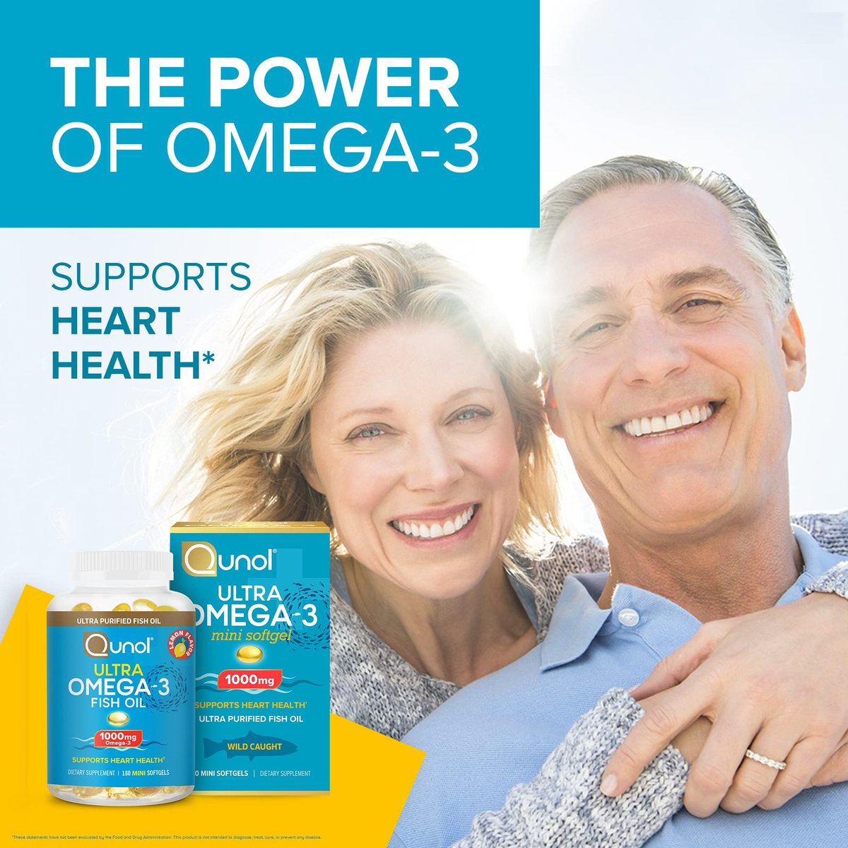 Qunol Omega-3 Fischöl Mini Weichkapseln, 1000 mg EPA + DHA, hochreine Nahrungsergänzung, Herzunterstützung, Zitronengeschmack, leicht zu schlucken, 3-Monats-Vorrat, 180 Stück