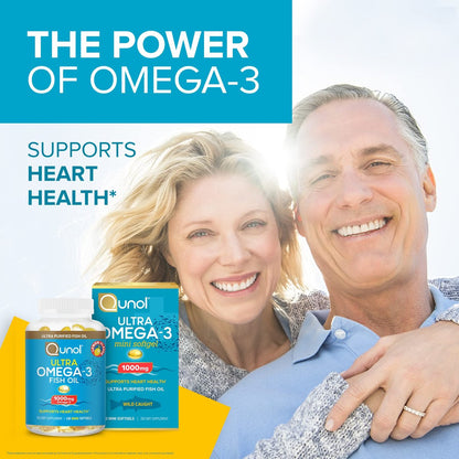 Qunol Omega-3 Fischöl Mini Weichkapseln, 1000 mg EPA + DHA, hochreine Nahrungsergänzung, Herzunterstützung, Zitronengeschmack, leicht zu schlucken, 3-Monats-Vorrat, 180 Stück