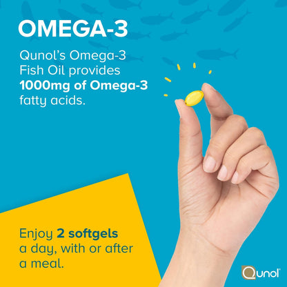 Qunol Omega-3 Fischöl Mini Weichkapseln, 1000 mg EPA + DHA, hochreine Nahrungsergänzung, Herzunterstützung, Zitronengeschmack, leicht zu schlucken, 3-Monats-Vorrat, 180 Stück