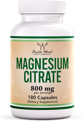 Magnesiumcitrat 800mg, 180 Kapseln – Unterstützung für Verdauung & Verstopfung, Vegan, Nicht-GMO, Double Wood Supplements