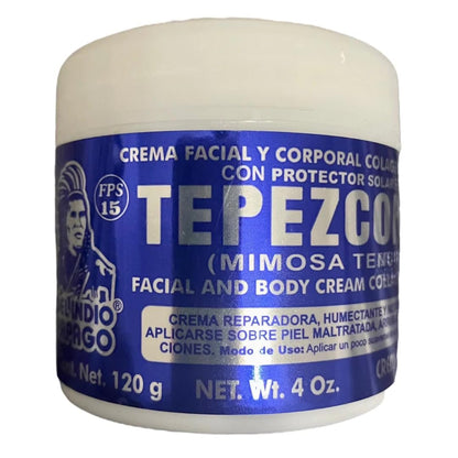 Del Indio Papago TEPEZCOHUITE 120g Gesichtscreme mit Kollagen, Vitamin E und Sonnenschutz SPF-15 - Weiß