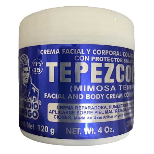 Del Indio Papago TEPEZCOHUITE 120g Gesichtscreme mit Kollagen, Vitamin E und Sonnenschutz SPF-15 - Weiß